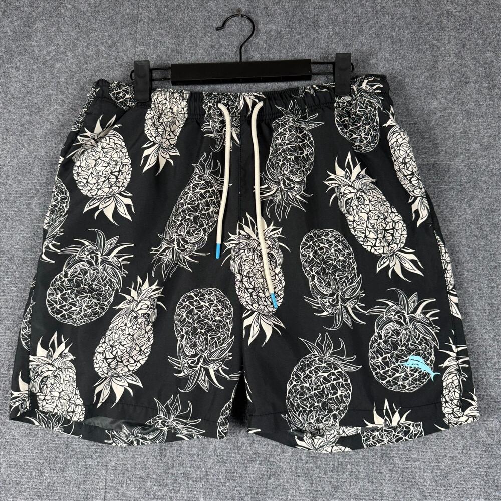 Tommy Bahama Pineapple Swim Trunks Men's Medium Black Mesh Lined Drawstring